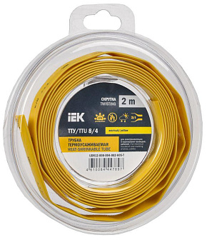 Трубка термоусадочная ТТУ нг-LS 8/4 желт. (уп.2м) IEK UDR12-008-004-002-K05-T