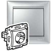 Розетка 1-м СП Valena 16А IP21 2P+E с заземл. защ. шторки немецк. стандарт механизм алюм. (DIY-упак.) IEK 694343