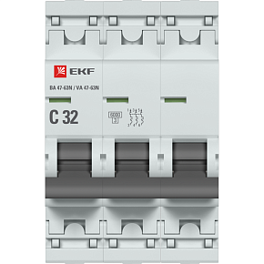 Выключатель автоматический 3п C 32А 6кА ВА 47-63N EKF PROxima EKF M636332C