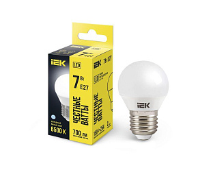 Лампа светодиодная ECO G45 7Вт шар 6500К E27 230В IEK LLE-G45-7-230-65-E27