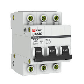 Выключатель автоматический модульный 3п C 40А 4.5кА ВА 47-29 Basic EKF mcb4729-3-40C