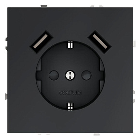 Розетка 1-м СП S70 16А с USB A+A с заземл. защ. шторки механизм графит Voltum VLS040407