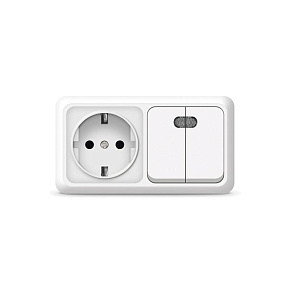 Блок ОП Олимп 2-кл. вык. с подсветкой + роз. с заземл. горизонт. бел. UNIVersal О0037