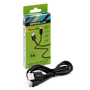 Кабель USB-Micro USB 3А 1.2м зарядка + передача данных черн. (коробка) ERGOLUX 15093