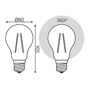 Лампа светодиодная филаментная Black Filament 6Вт A60 грушевидная 2700К тепл. бел. E27 600лм GAUSS 102802106