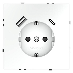 Розетка 1-м СП S70 16А с USB A+С с заземл. защ. шторки механизм бел. матов. Voltum VLS040502