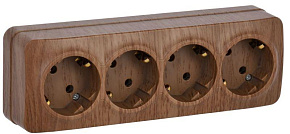 Розетка 4-м ОП GLORY РС24-3-ХД 16А с заземл. дуб IEK ERH41-K24-16
