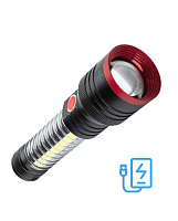 Фонарь аккумуляторный ручной 10Вт LED+5Вт COB LED+красн. zoom-линза Li-ion 18650 2200мА.ч Power-bank корпус анодир. алюм. USB-шнур type C магнит на корпусе КОСМОС KOC132Lit