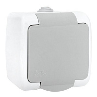 Розетка 1-м ОП Мурманск 16А IP54 с заземл. защ. шторки с крышкой сер. EKF EFR16-029-30-54