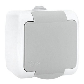 Розетка 1-м ОП Мурманск 16А IP54 с заземл. защ. шторки с крышкой сер. EKF EFR16-029-30-54