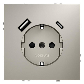 Розетка 1-м СП S70 16А с USB A+С с заземл. защ. шторки механизм кашемир Voltum VLS040503