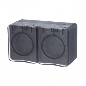 Розетка 2-м ОП AtlasDesign PROFI 16А IP54 заземл. защ. шторки антрацит SE ATN544026