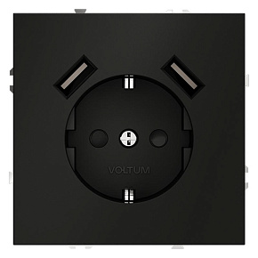 Розетка 1-м СП S70 16А с USB A+A с заземл. защ. шторки механизм черн. матов. Voltum VLS040408