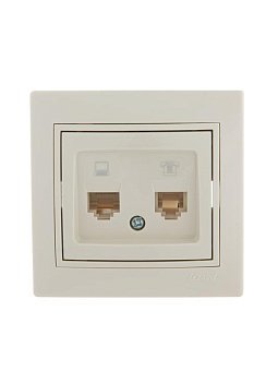 Розетка компьютерная + телефонная 2-м СП Mira RJ45 + RJ11 крем./крем.. LEZARD 701-0303-143