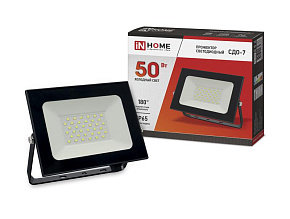 Прожектор светодиодный СДО-7 50Вт 6500К IP65 4500лм 230В черн. IN HOME 4690612034638