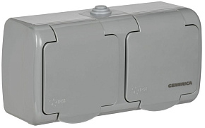 Розетка 2-м ОП AQUATIC РСш22-2-А 16А IP54 с заземл. с крышкой GENERICA ERA22-K03-16-54