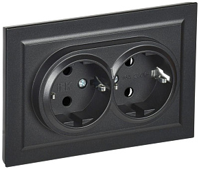 Розетка 2-м СП BRITE РС12-3-БрЧ 16А в сборе с заземл. без защ. шторок черн. IEK BR-R21-16-K02-F