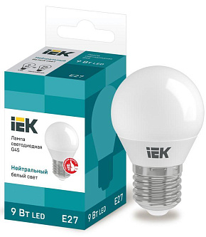 Лампа светодиодная Eco G45 9Вт шар 4000К нейтр. бел. E27 230В IEK LLE-G45-9-230-40-E27
