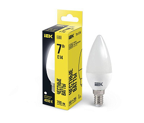 Лампа светодиодная 7Вт C35 свеча 4000К нейтр. бел. E14 230В IEK LLE-C35-7-230-40-E14