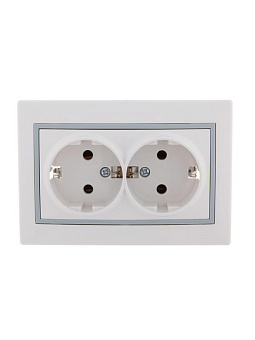 Розетка 2-м СП Mira 16А IP20 с заземл. с сер. вставкой керамика бел. LEZARD 701-0215-127