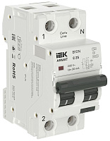Выключатель автоматический дифференциального тока 2п (1P+NP) C 25 30мА тип A АВДТ B10N 36мм ARMAT IEK AR-B10N-1N-C025A030
