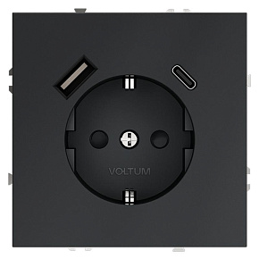 Розетка 1-м СП S70 16А с USB A+С с заземл. защ. шторки механизм графит Voltum VLS040507