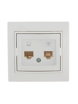 Розетка компьютерная + телефонная 2-м СП Mira RJ45 + RJ11 бел./бел. LEZARD 701-0202-143