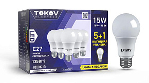 Набор ПРОМО лампа светодиодная 15Вт А60 4000К Е27 176-264В (Promo 5+1 шт) TOKOV ELECTRIC Promo-A60-E27-15-4K