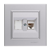 Розетка компьютерная+гнездо СП Karea 16А IP20 CAT 5 сереб. Makel 56065035