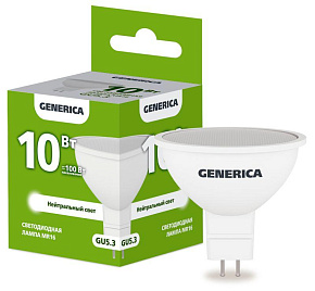 Лампа светодиодная MR16 10Вт софит 4000К GU5.3 230В GENERICA LL-MR16-10-230-40-GU5-G