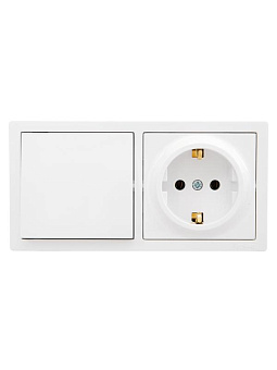 Блок ОП LETO (1-кл. выключатель + 1-м розетка с заземл.) горизонт. бел. LEZARD 752-0200-170BAP