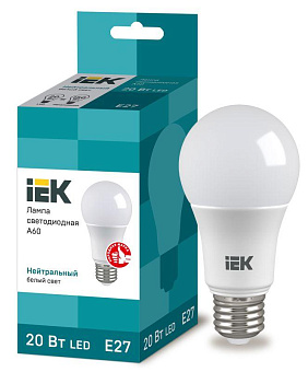 Лампа светодиодная Eco 20Вт A60 шар грушевидная 4000К нейтр. бел. E27 230В IEK LLE-A60-20-230-40-E27
